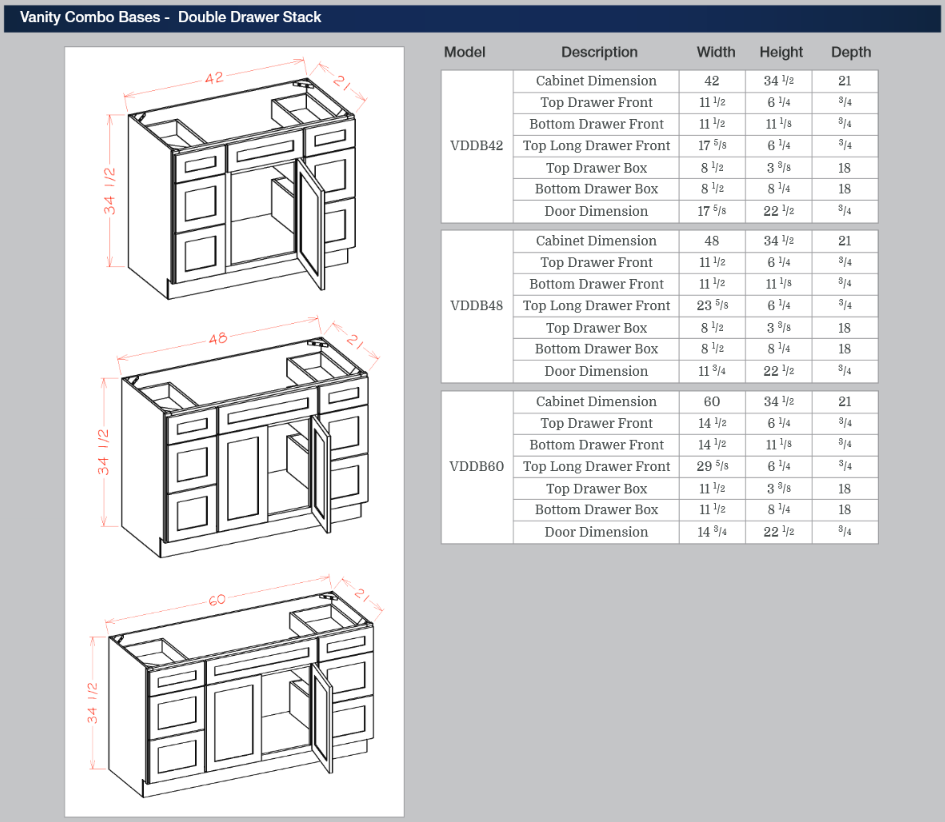 9 - Vanity Combo Bases - Double Drawer Stack - Cornerstone Cabinet Company